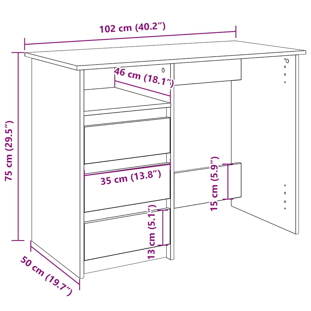 Scrivania Grigio Sonoma 102x50x75 cm in Legno Multistrato - homemem39