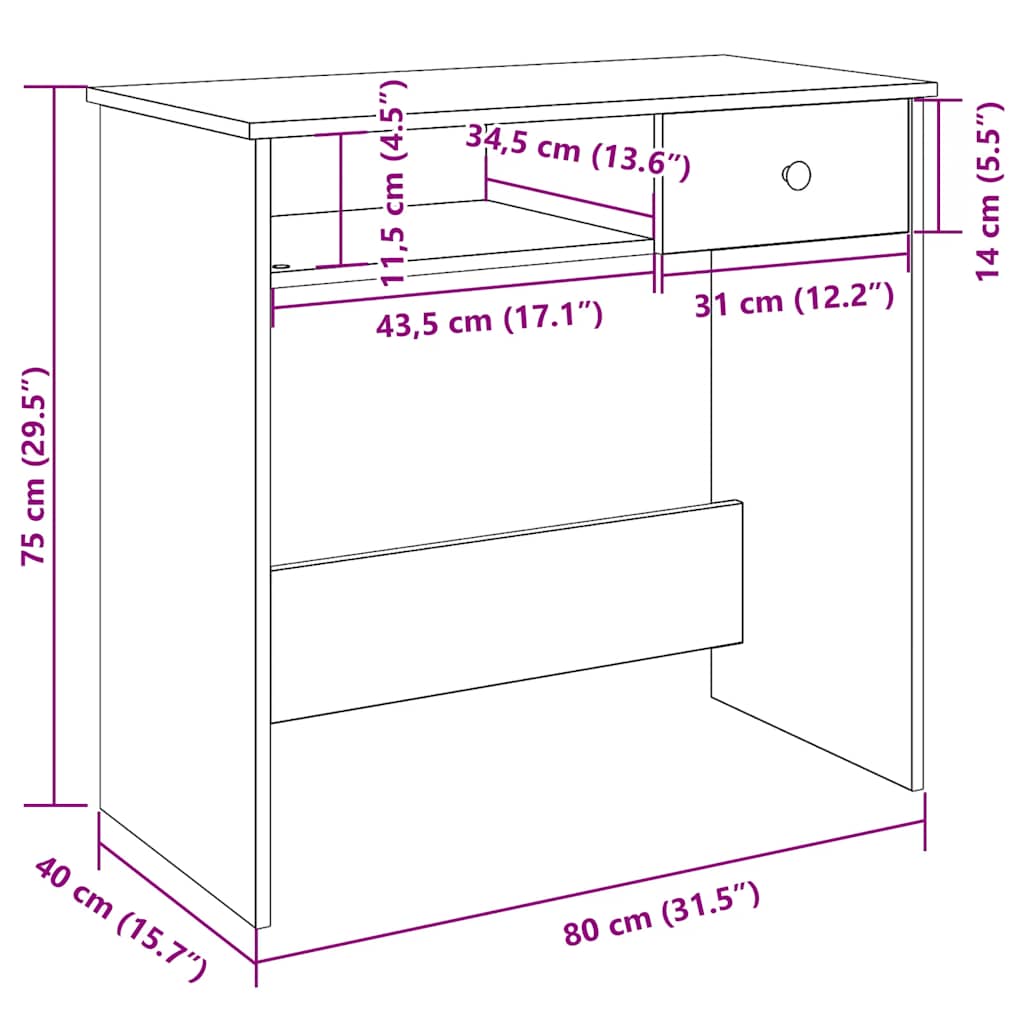 Scrivania Rovere Artigianale 80x40x75 cm in Legno Multistrato - homemem39