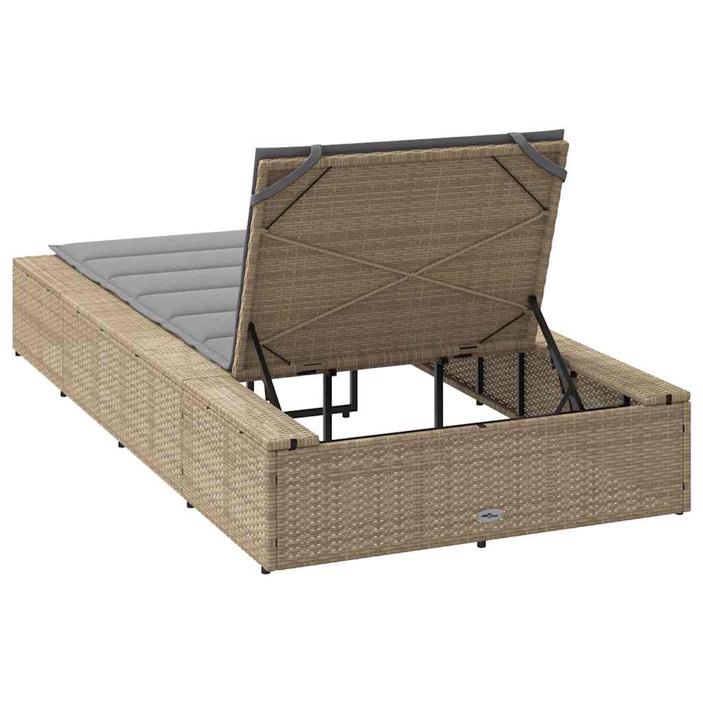 Lettino Prendisole con Cuscino Galleggiante Beige in Polyrattan - homemem39