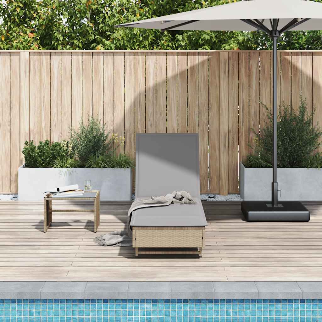 Lettino Prendisole con Ruote e Cuscino in Polyrattan Beige - homemem39
