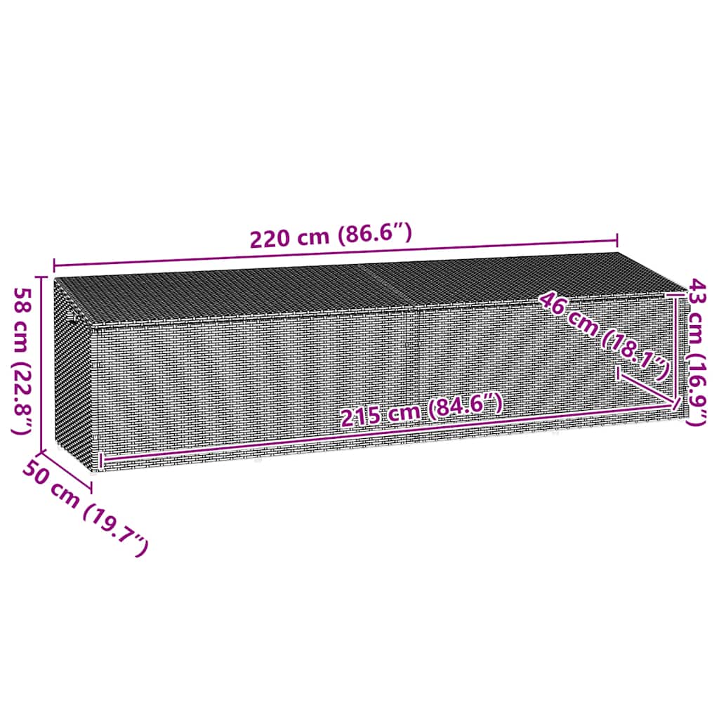 Baule da Giardino Grigio 220x50x58 cm in Polyrattan - homemem39