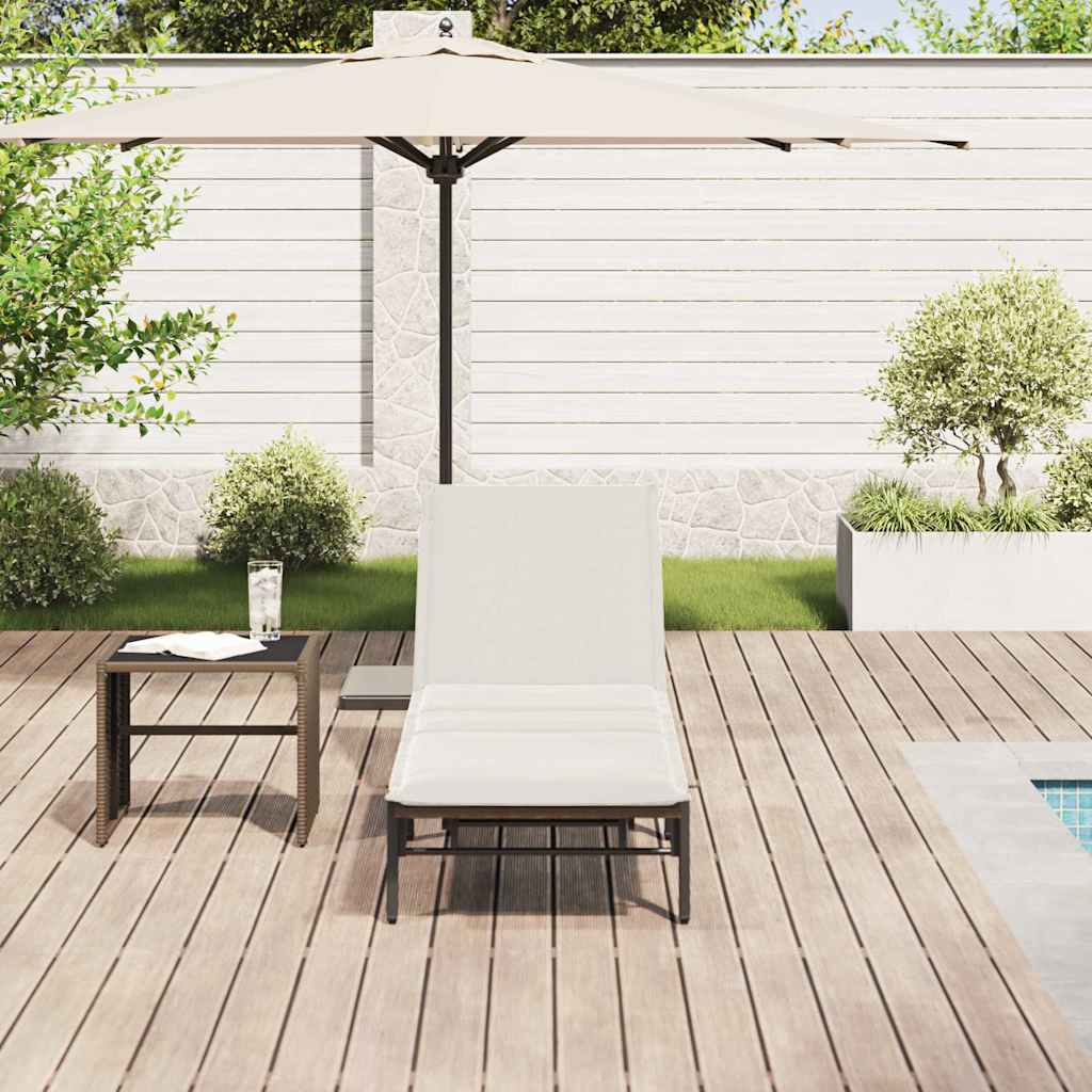 Lettino Prendisole con Cuscino Marrone in Polyrattan - homemem39