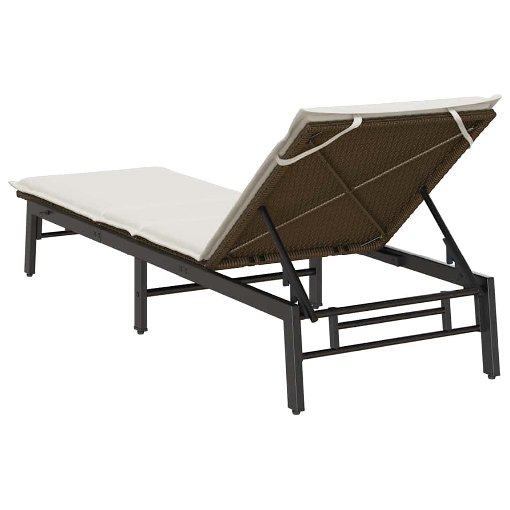 Lettino Prendisole con Cuscino Marrone in Polyrattan - homemem39