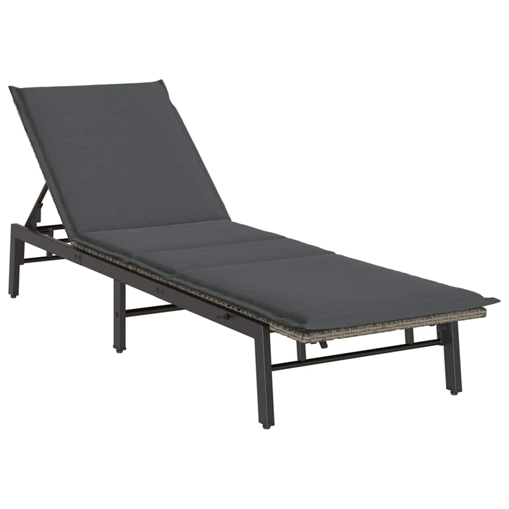 Lettino Prendisole con Cuscino Grigio in Polyrattan - homemem39