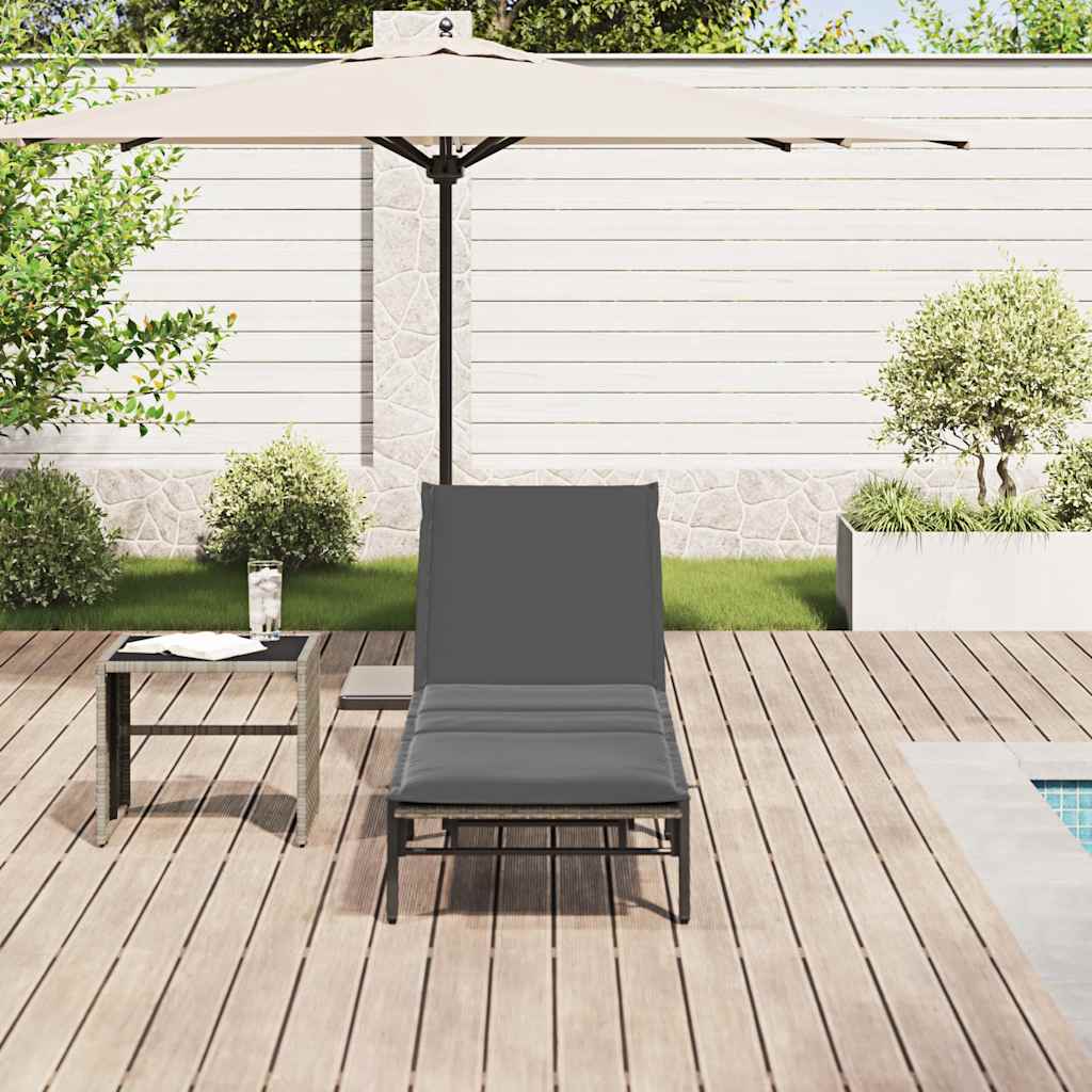 Lettino Prendisole con Cuscino Grigio in Polyrattan - homemem39