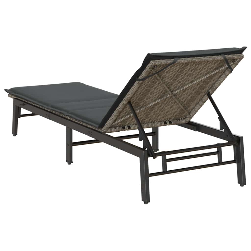 Lettino Prendisole con Cuscino Grigio in Polyrattan - homemem39