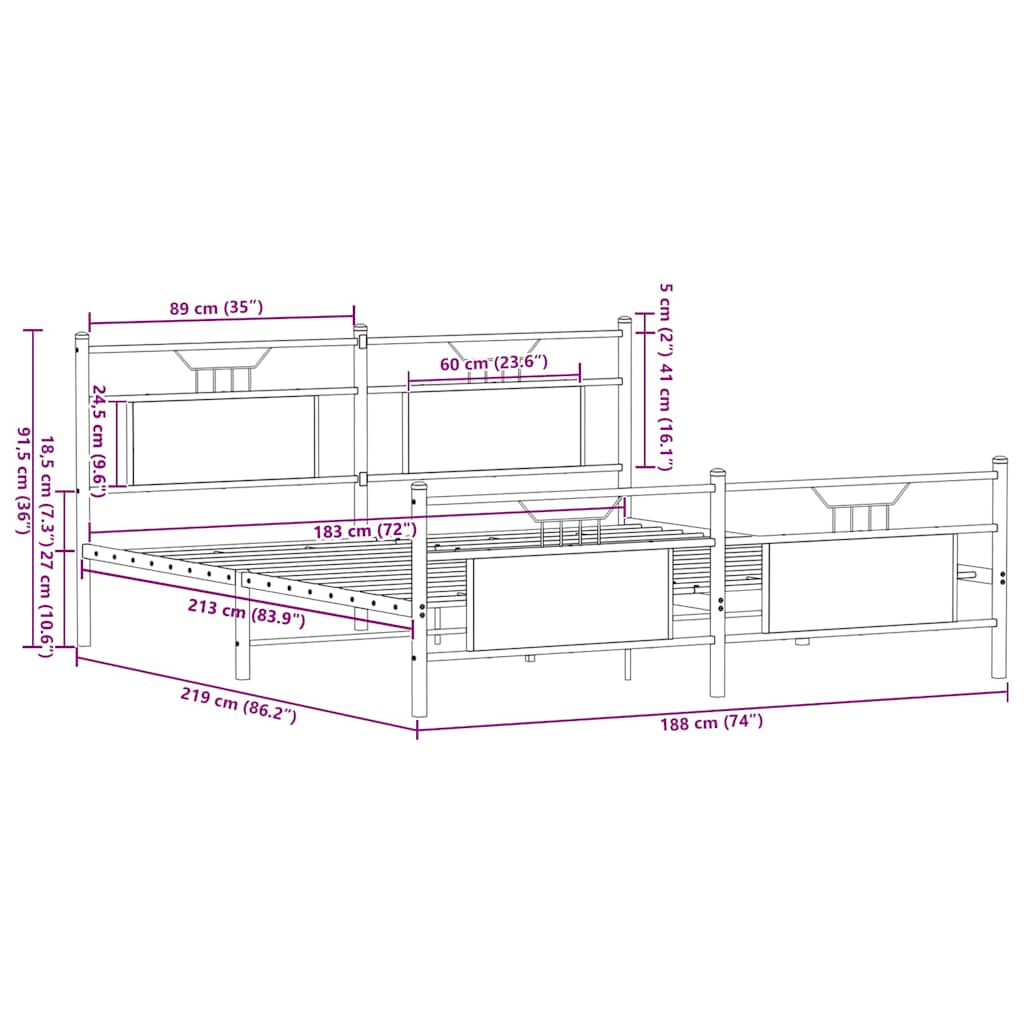 Giroletto senza Materaso in Metallo Rovere Fumo 183x213 cm | homemem39