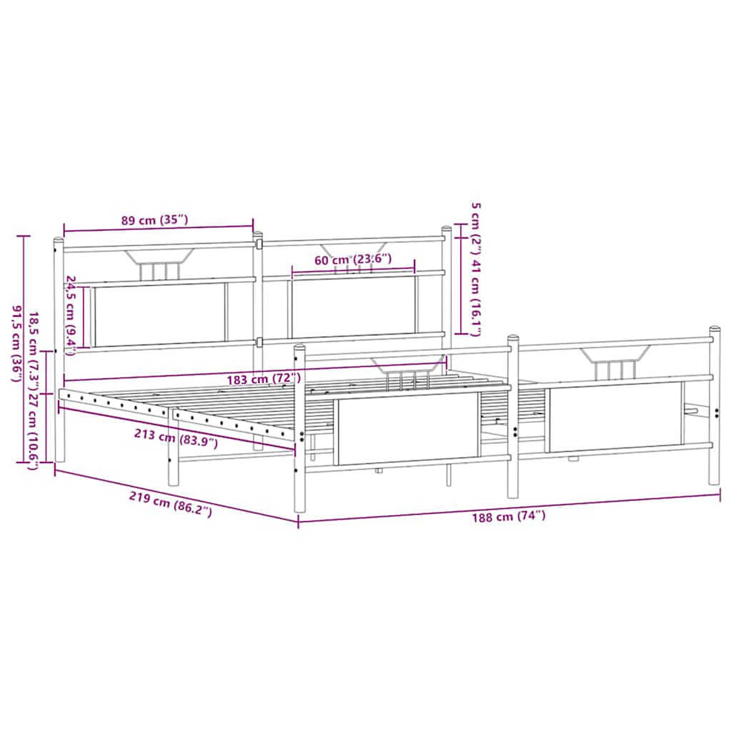 Giroletto senza Materaso in Metallo Rovere Marrone 183x213 cm | homemem39