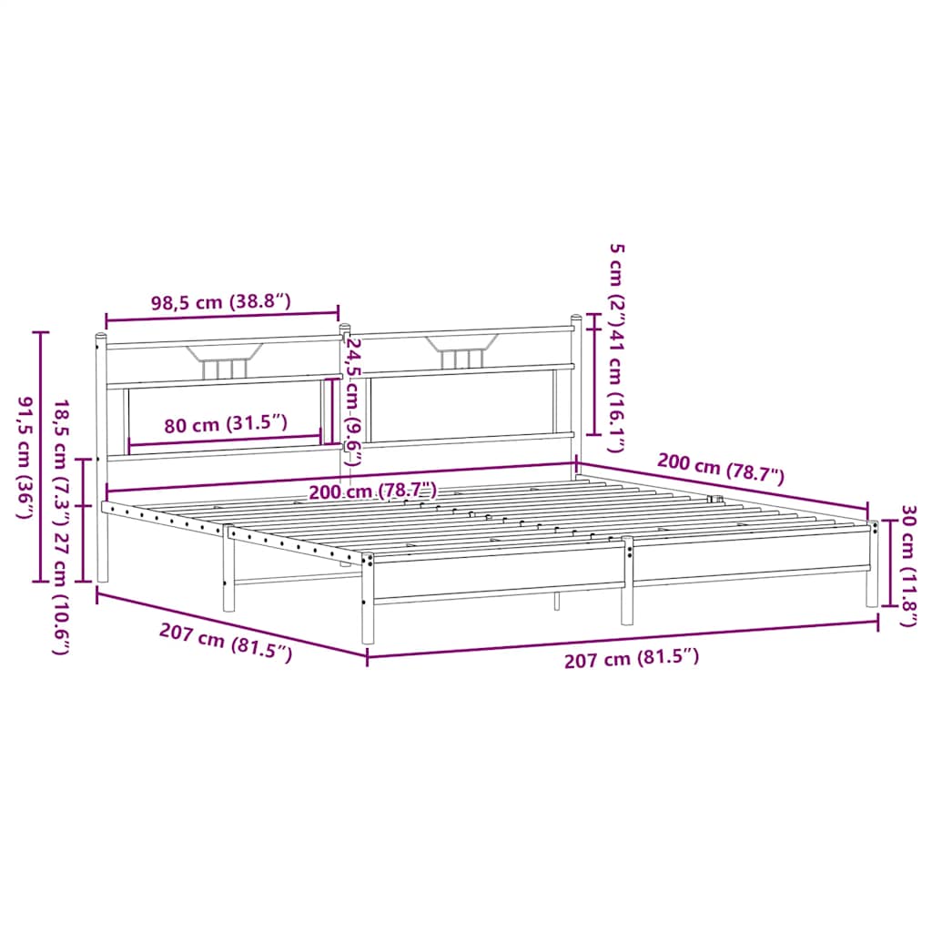 Giroletto senza Materaso in Metallo Rovere Fumo 200x200 cm - homemem39