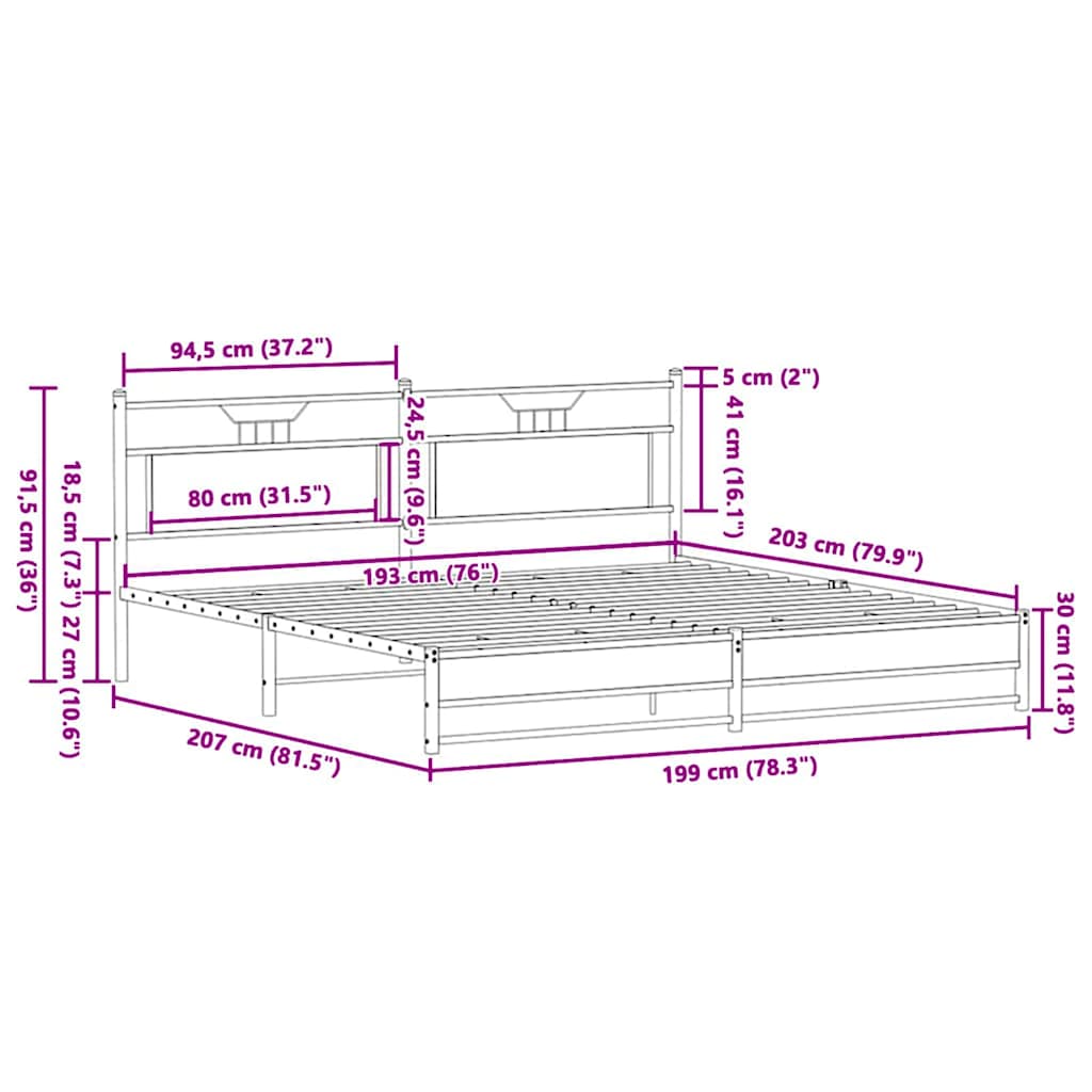 Giroletto senza Materaso in Metallo Rovere Fumo 193x201 cm | homemem39