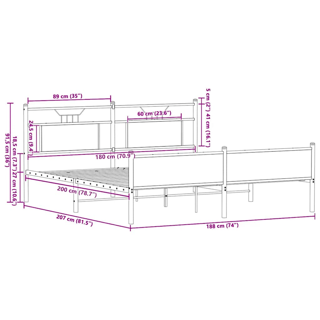 Giroletto senza Materaso in Metallo Rovere Fumo 180x200 cm | homemem39