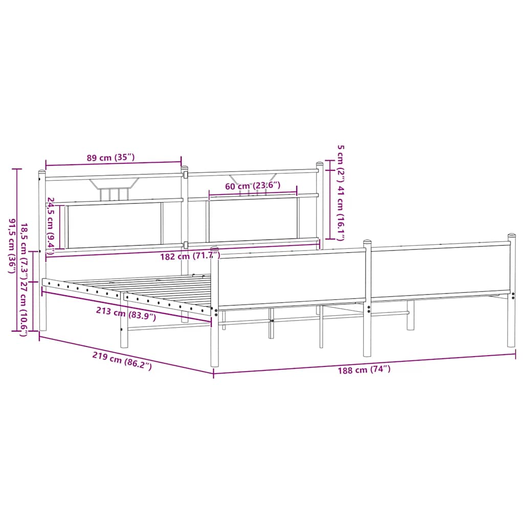 Giroletto senza Materaso in Metallo Rovere Fumo 183x213 cm | homemem39