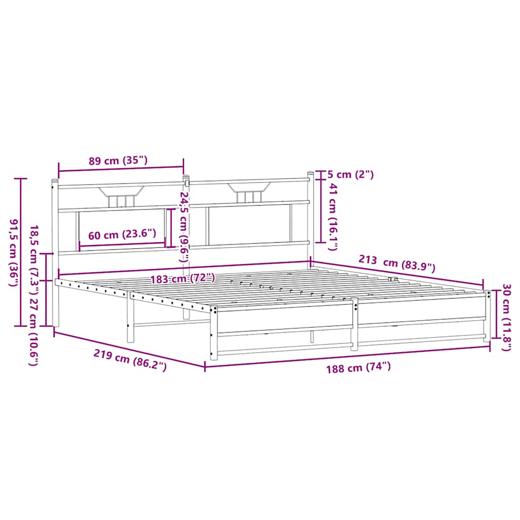 Giroletto senza Materaso in Metallo Rovere Sonoma 183x213 cm | homemem39