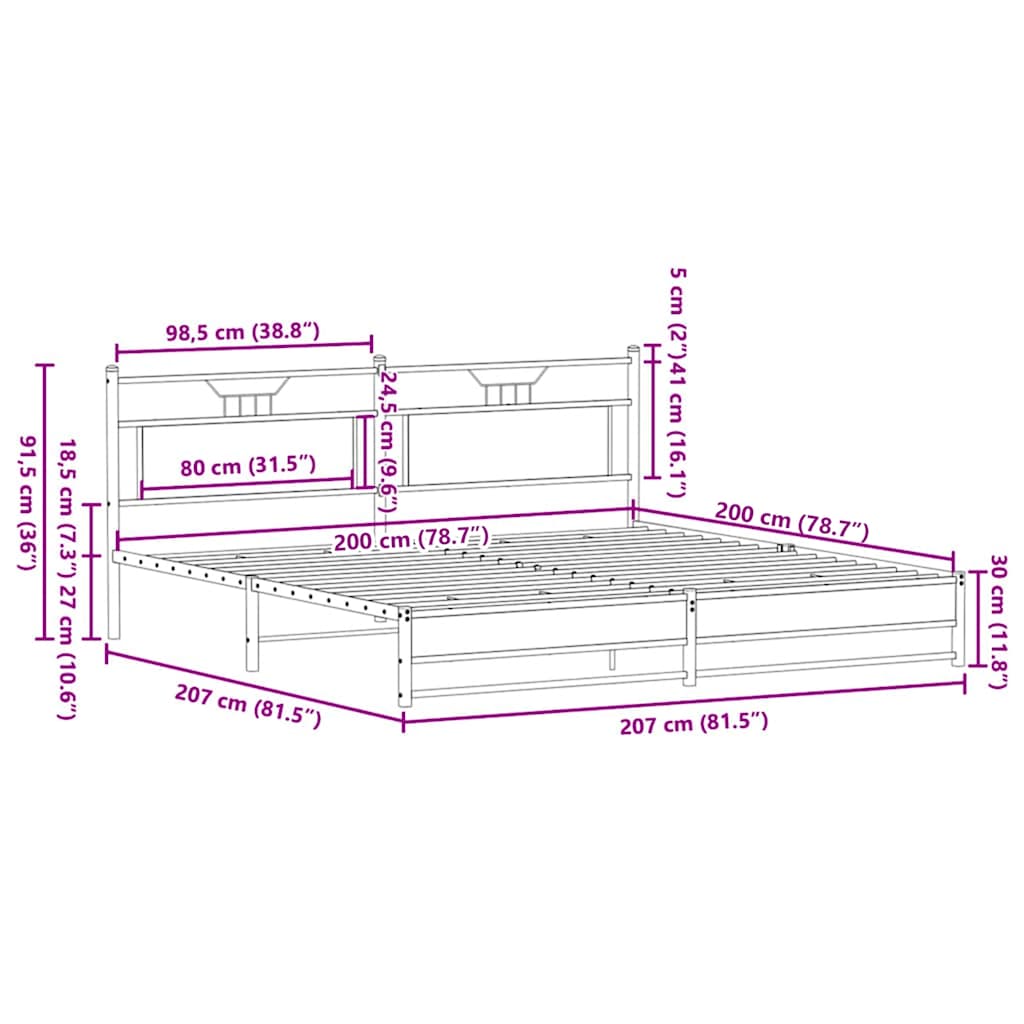 Giroletto senza Materaso in Metallo Rovere Sonoma 200x200 cm | homemem39