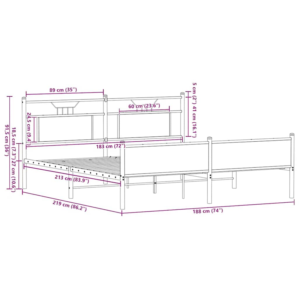 Giroletto senza Materaso in Metallo Rovere Marrone 183x213 cm - homemem39