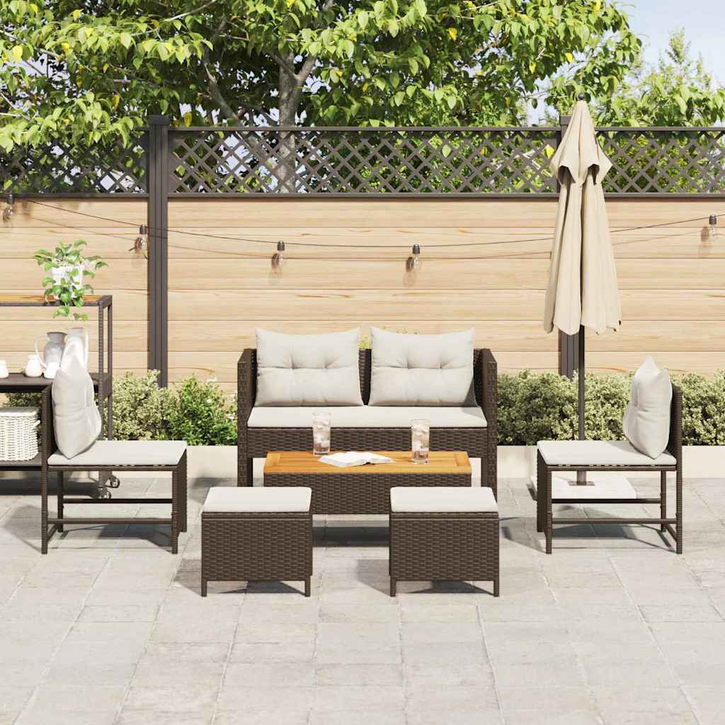 Set Divano da Giardino 6 pcs Marrone e crema polyrattan