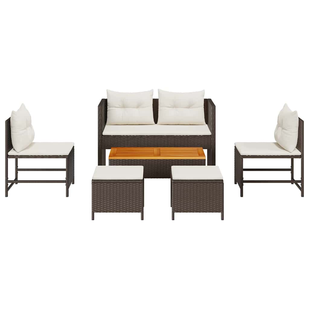 Set Divano da Giardino 6 pcs Marrone e crema polyrattan