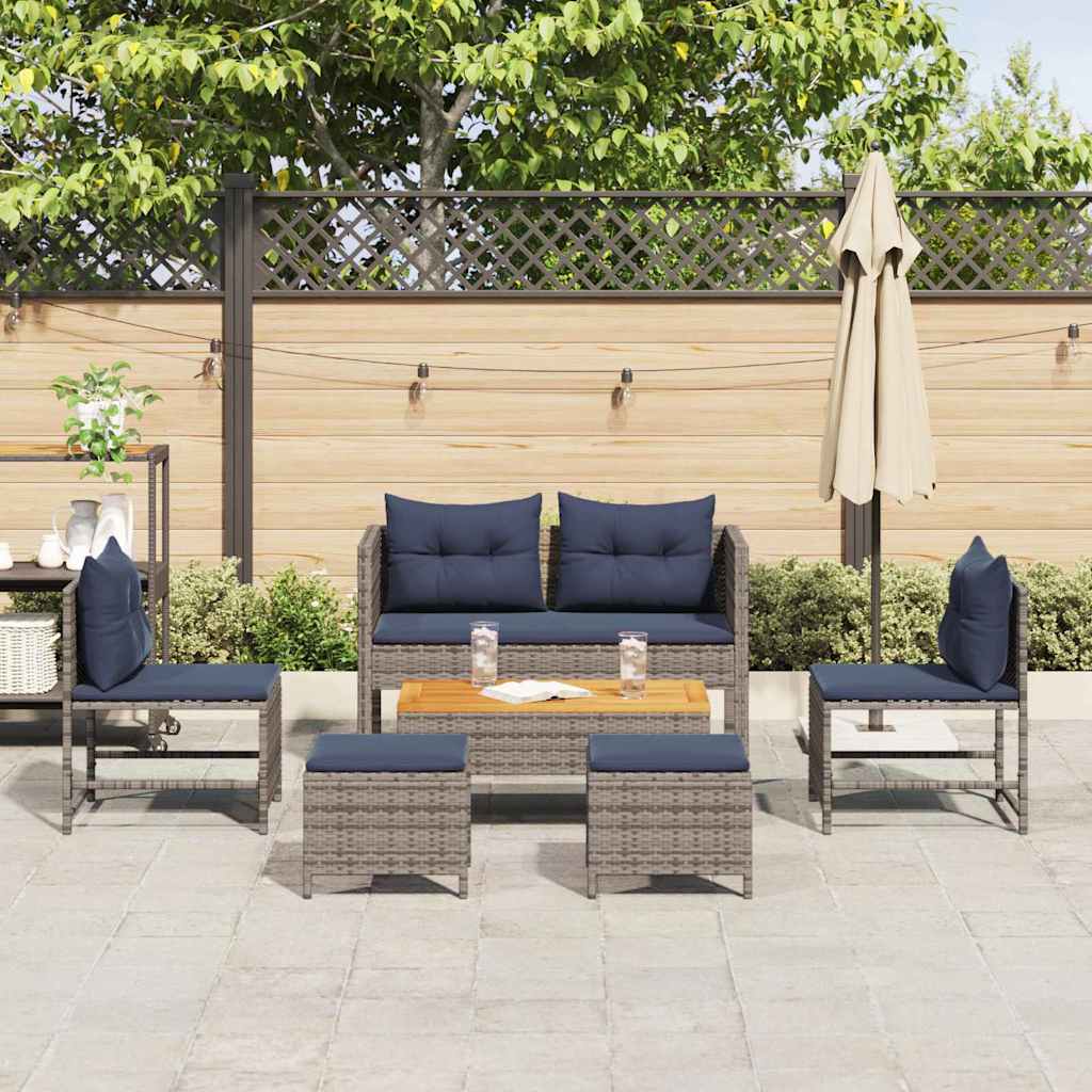 Set Divano da Giardino 6 pcs grigio e blu navy polyrattan
