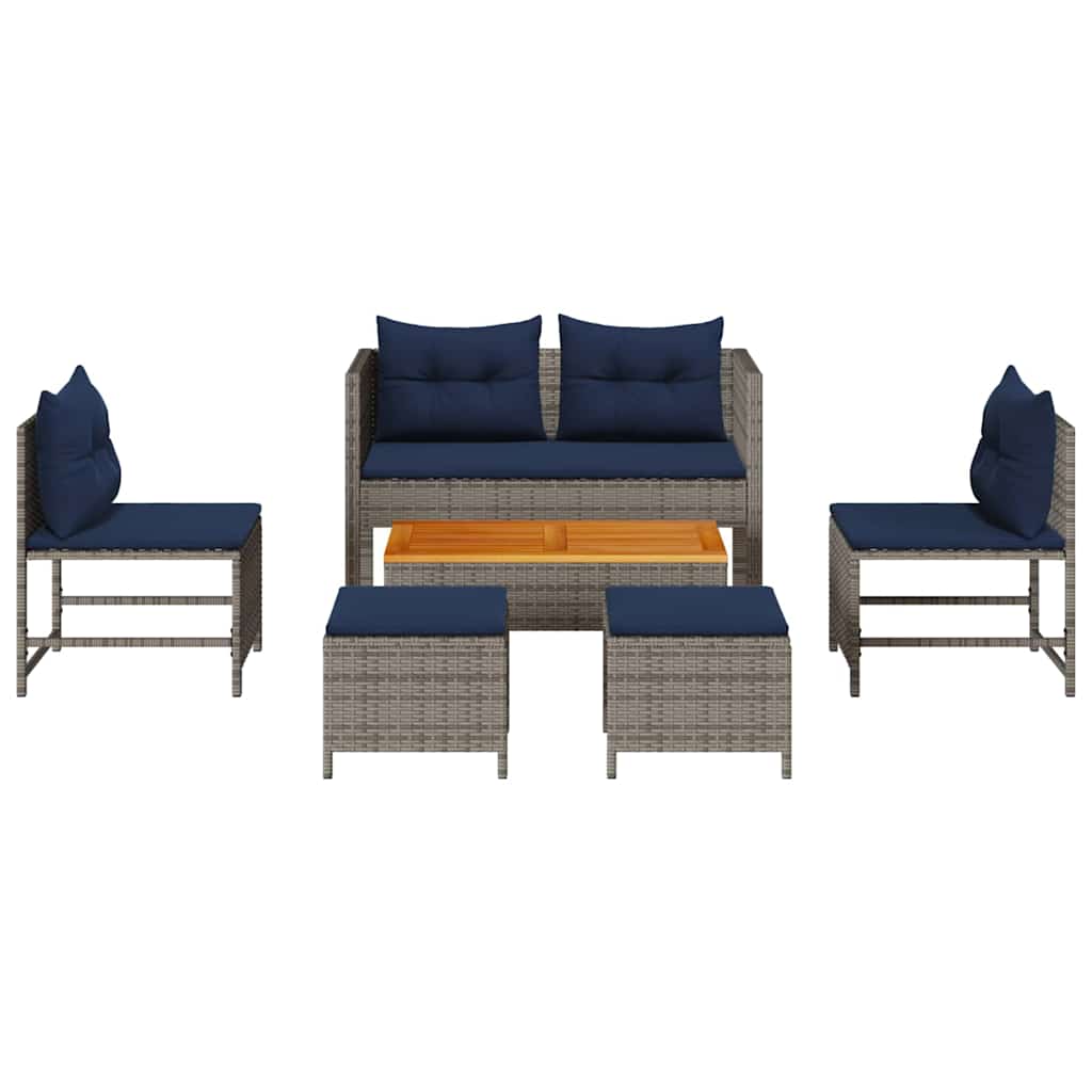 Set Divano da Giardino 6 pcs grigio e blu navy polyrattan