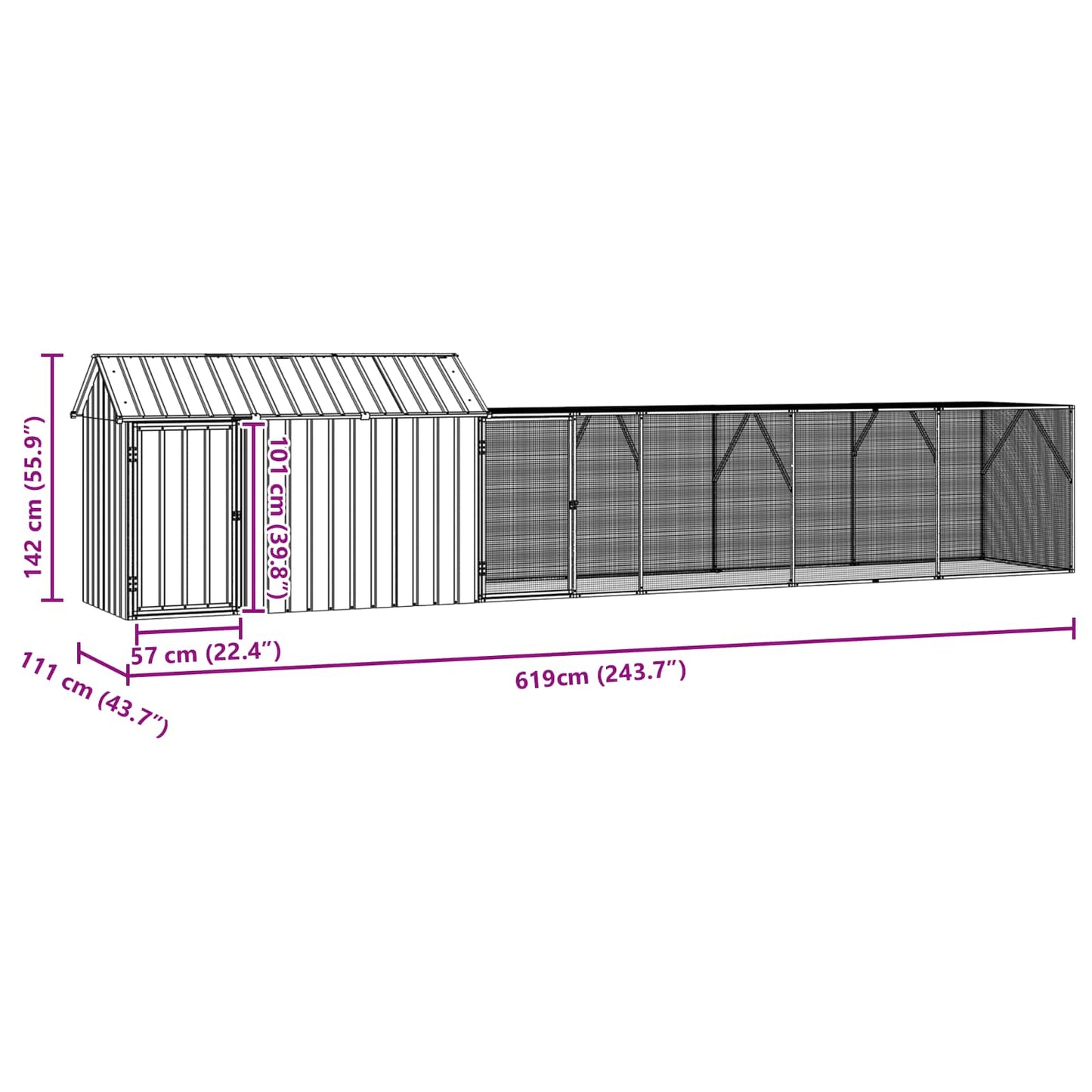 Gabbia per uccelli Antracite 619 x 111 x 142 cm Acciaio zincato