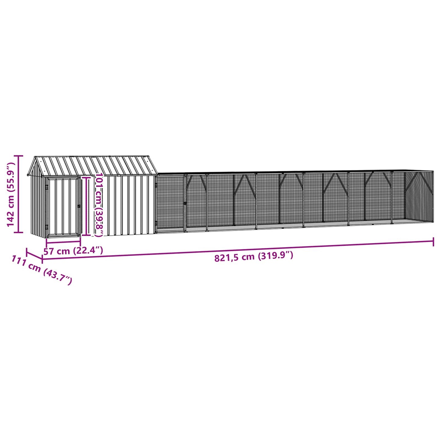 Gabbia per uccelli Antracite 821,5 x 111 x 142 cm