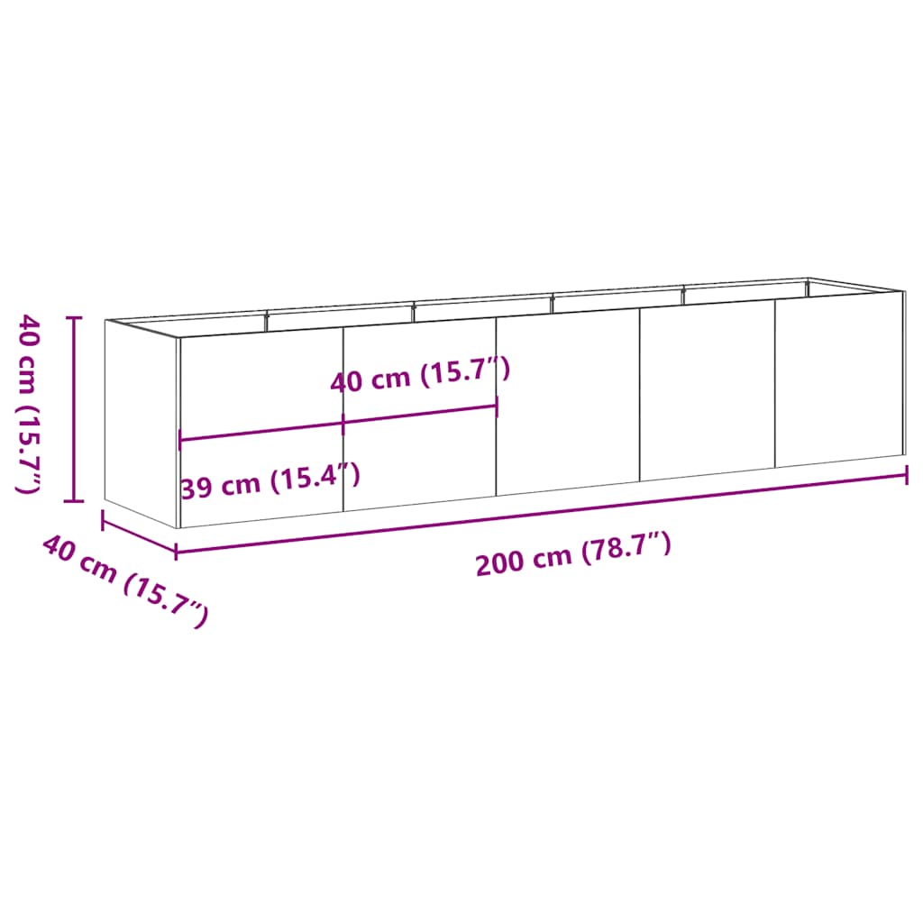 Fioriera Arrugginita 200x40x40 cm in Acciaio Corten | homemem39