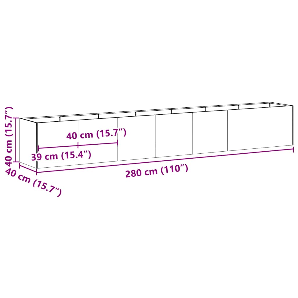 Fioriera Nera 280x40x40 cm in Acciaio Laminato a Freddo - homemem39