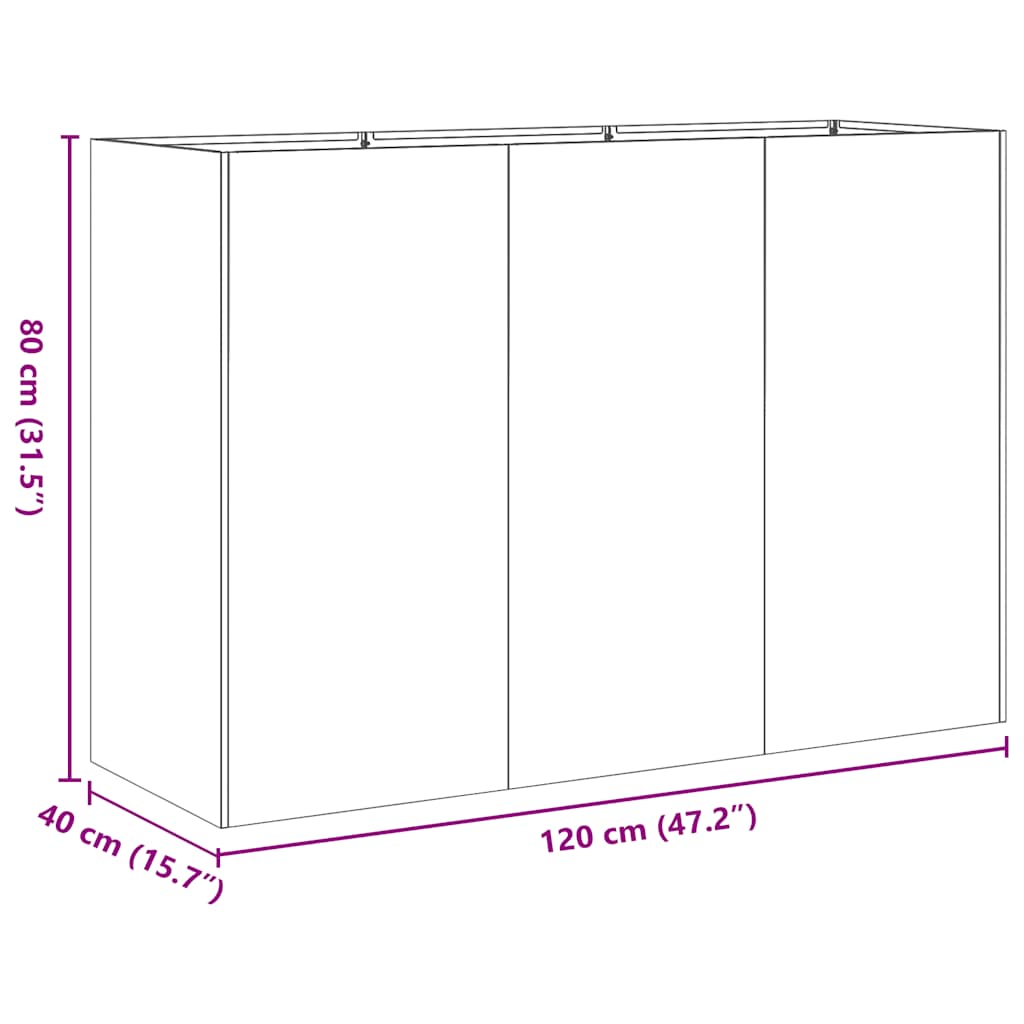 Fioriera Nera 120x40x80 cm in Acciaio Laminato a Freddo