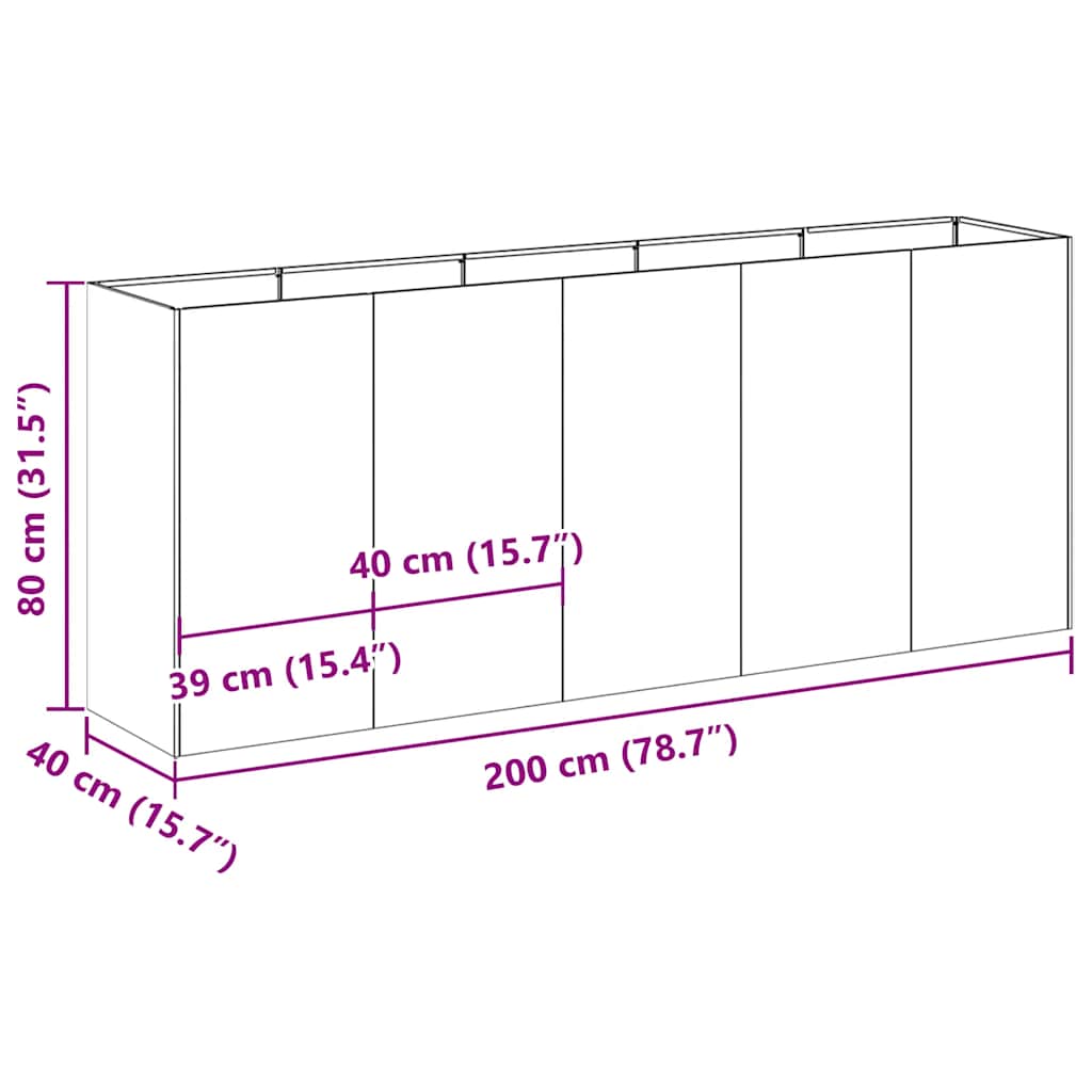 Fioriera Antracite 200x40x80 cm in Acciaio Laminato a Freddo - homemem39