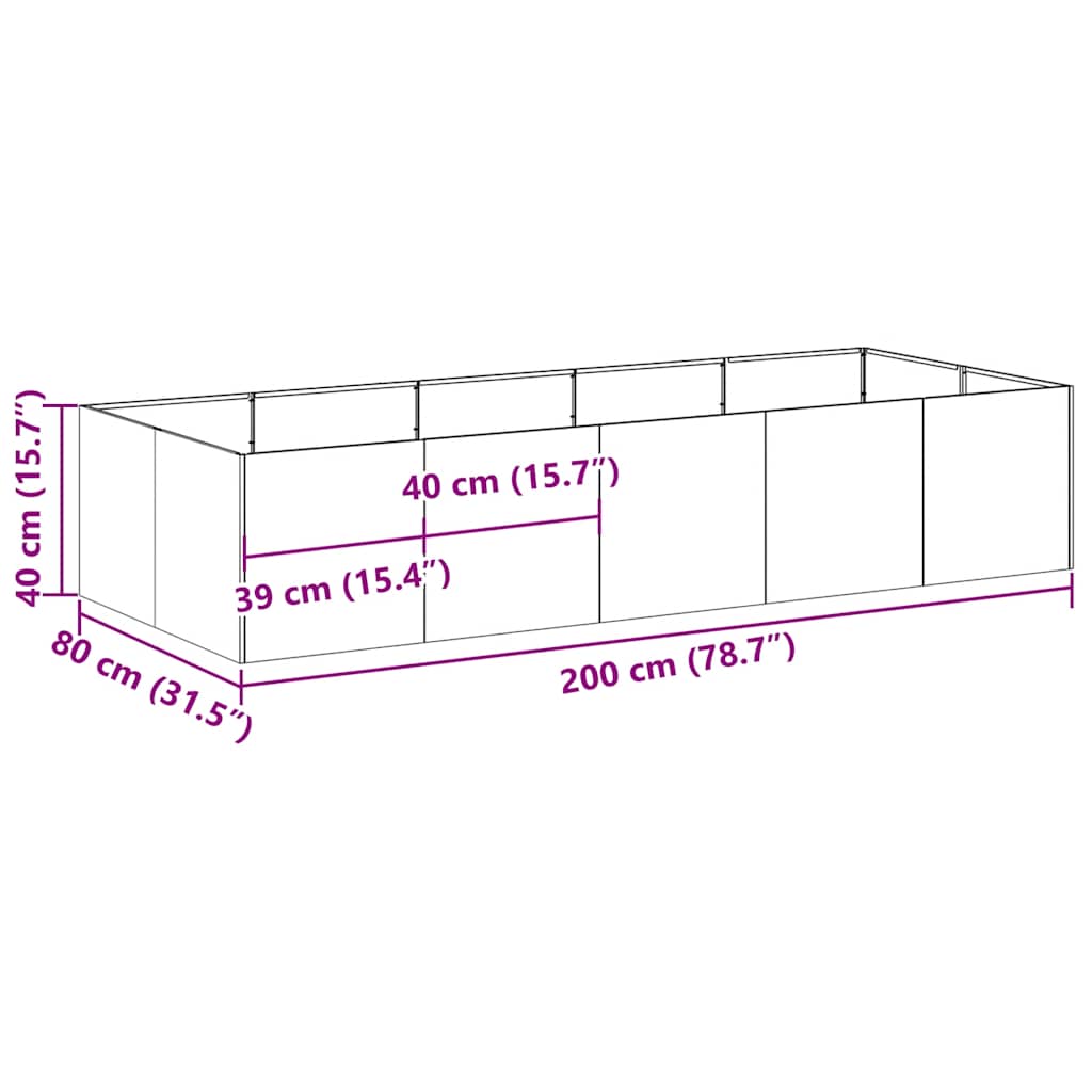 Fioriera Antracite 200x80x40 cm in Acciaio | homemem39