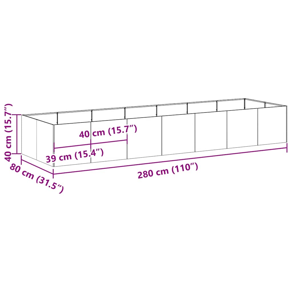 Fioriera Antracite 280x80x40 cm in Acciaio | homemem39