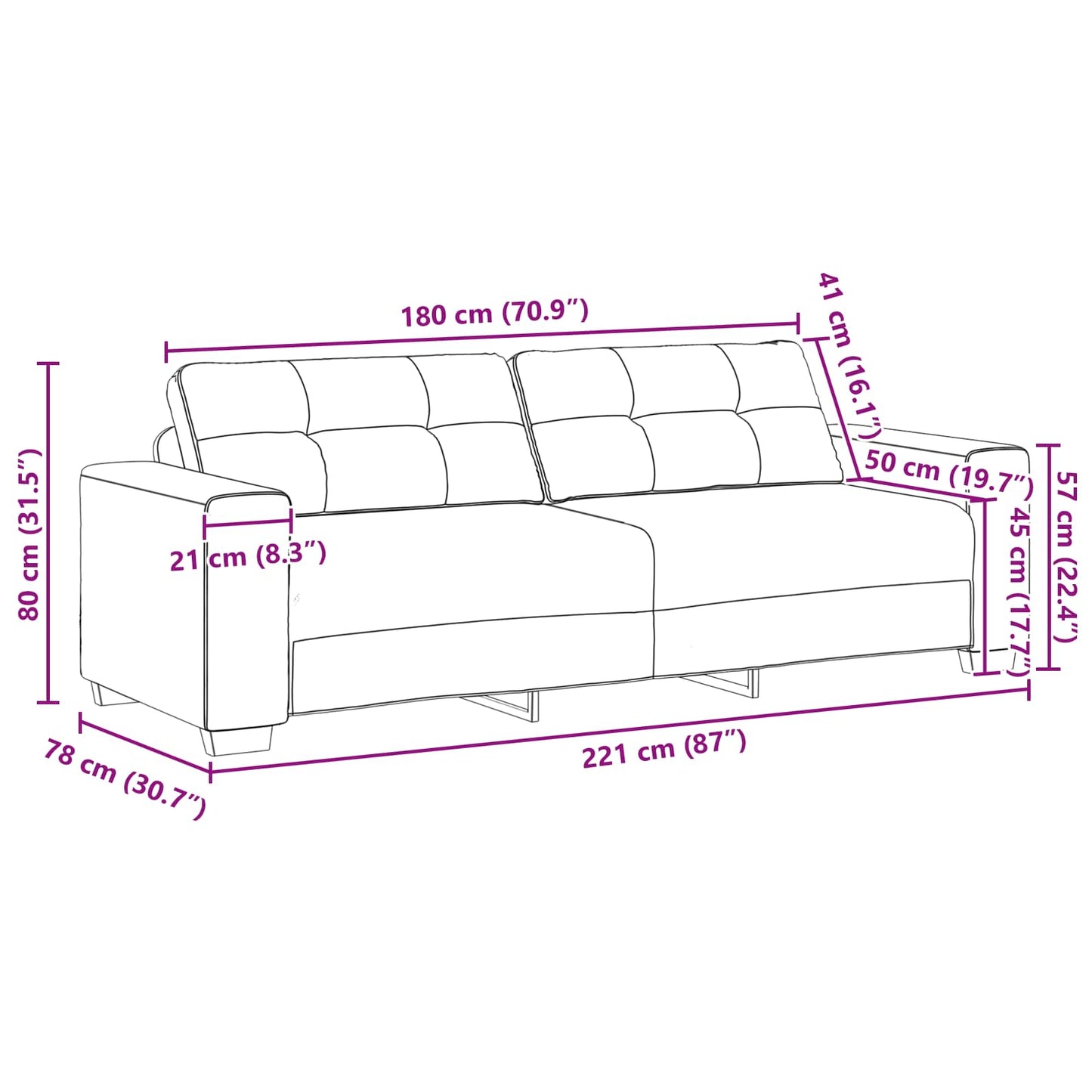 Divano 2 pcs Talpa 221 x 80 x 80 cm Tessuto misto lino | homemem39