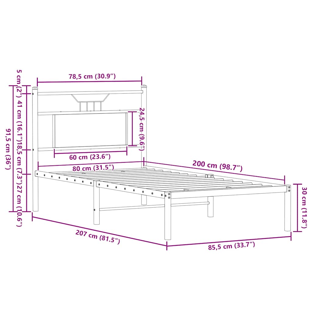 Giroletto senza Materasso Rovere Fumo 80x200 cm in Truciolato | homemem39