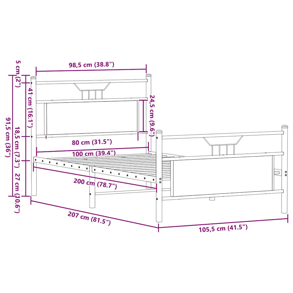 Giroletto senza Materasso Rovere Fumo 90x200 cm in Truciolato | homemem39
