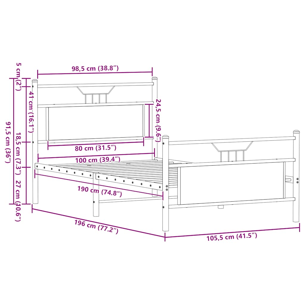 Giroletto senza Materasso Rovere Fumo 100x190 cm in Truciolato | homemem39