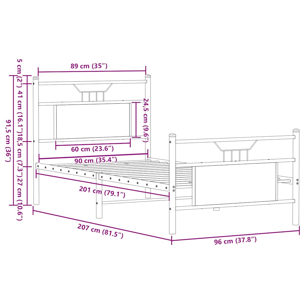 Giroletto senza Materasso Rovere Sonoma 90x200 cm in Truciolato | homemem39