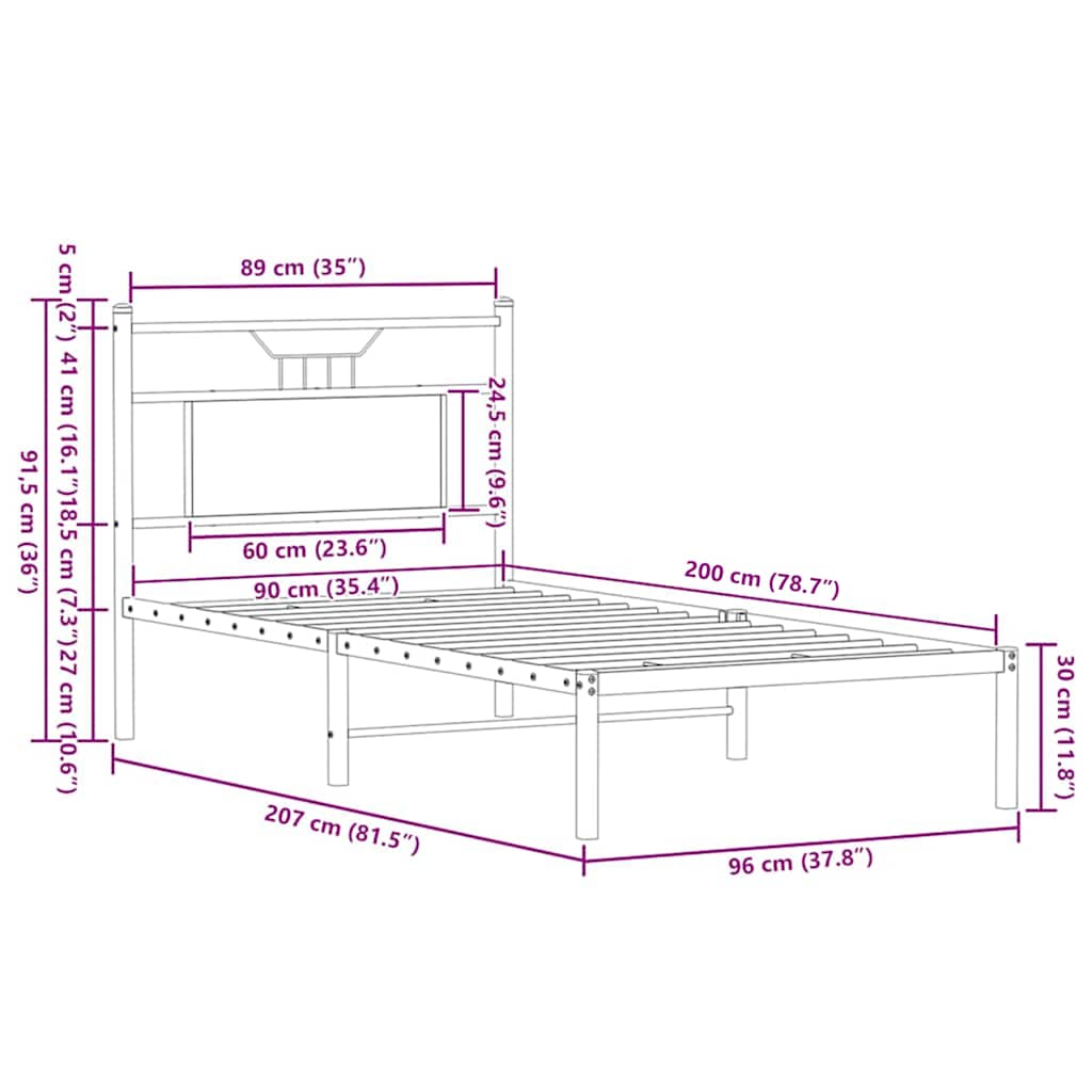 Giroletto senza Materasso Rovere Marrone 90x200cm in Truciolato | homemem39