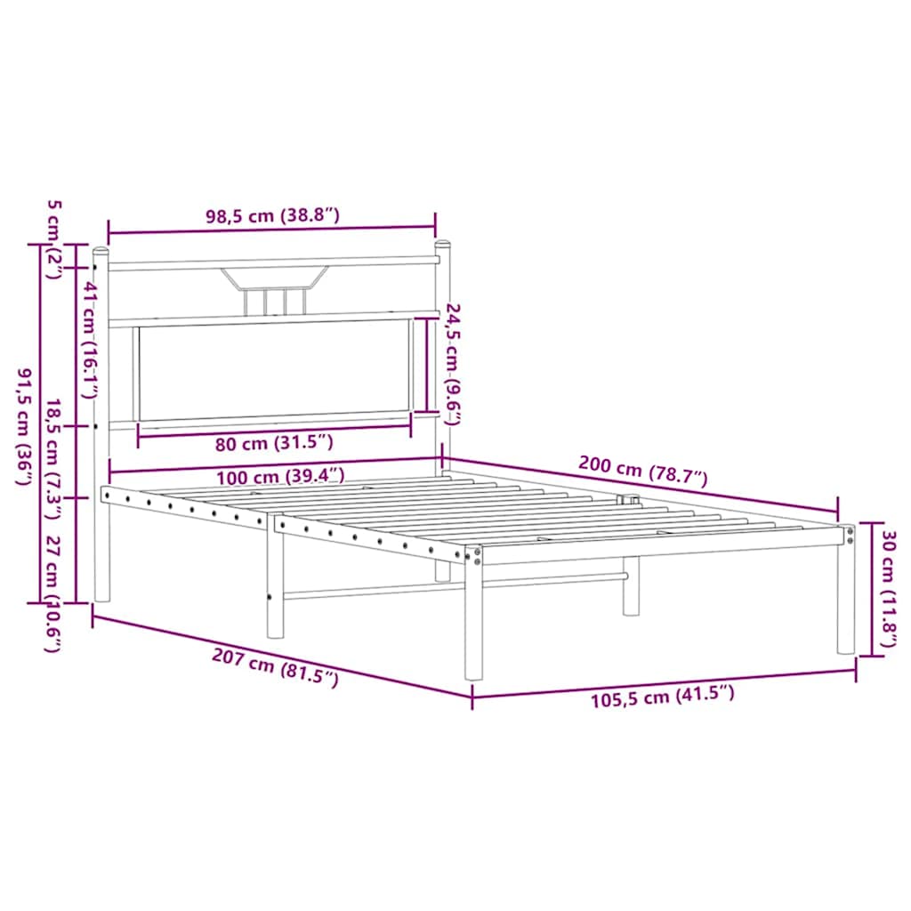 Giroletto senza Materasso Rovere Marrone 100x200 cm Truciolato | homemem39