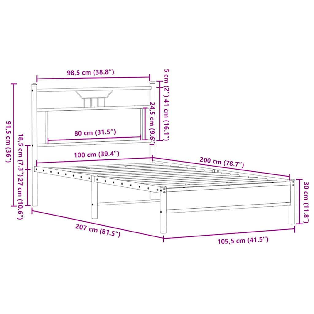 Giroletto senza Materasso Rovere Fumo 100x200 cm in Truciolato | homemem39