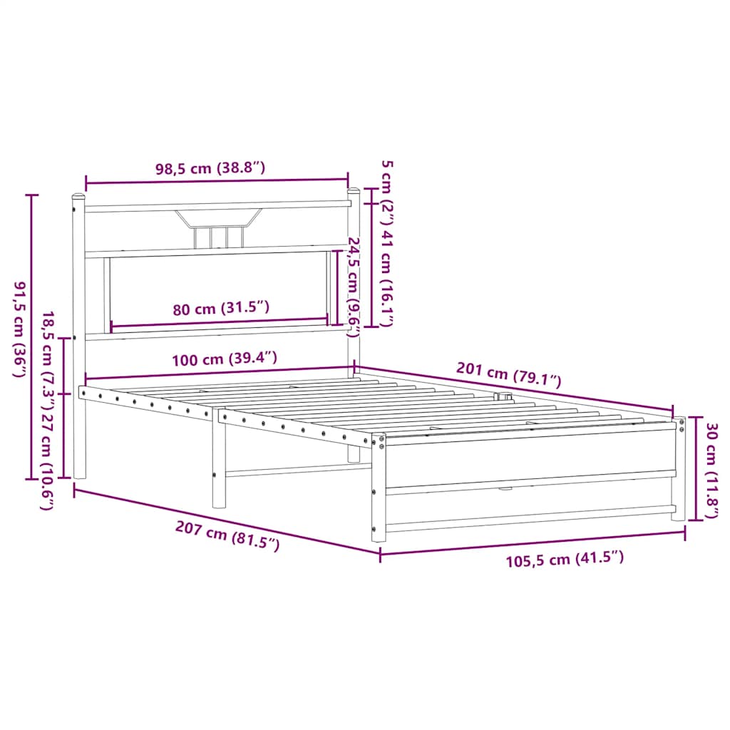Giroletto senza Materasso Rovere Fumo 100x200 cm in Truciolato | homemem39