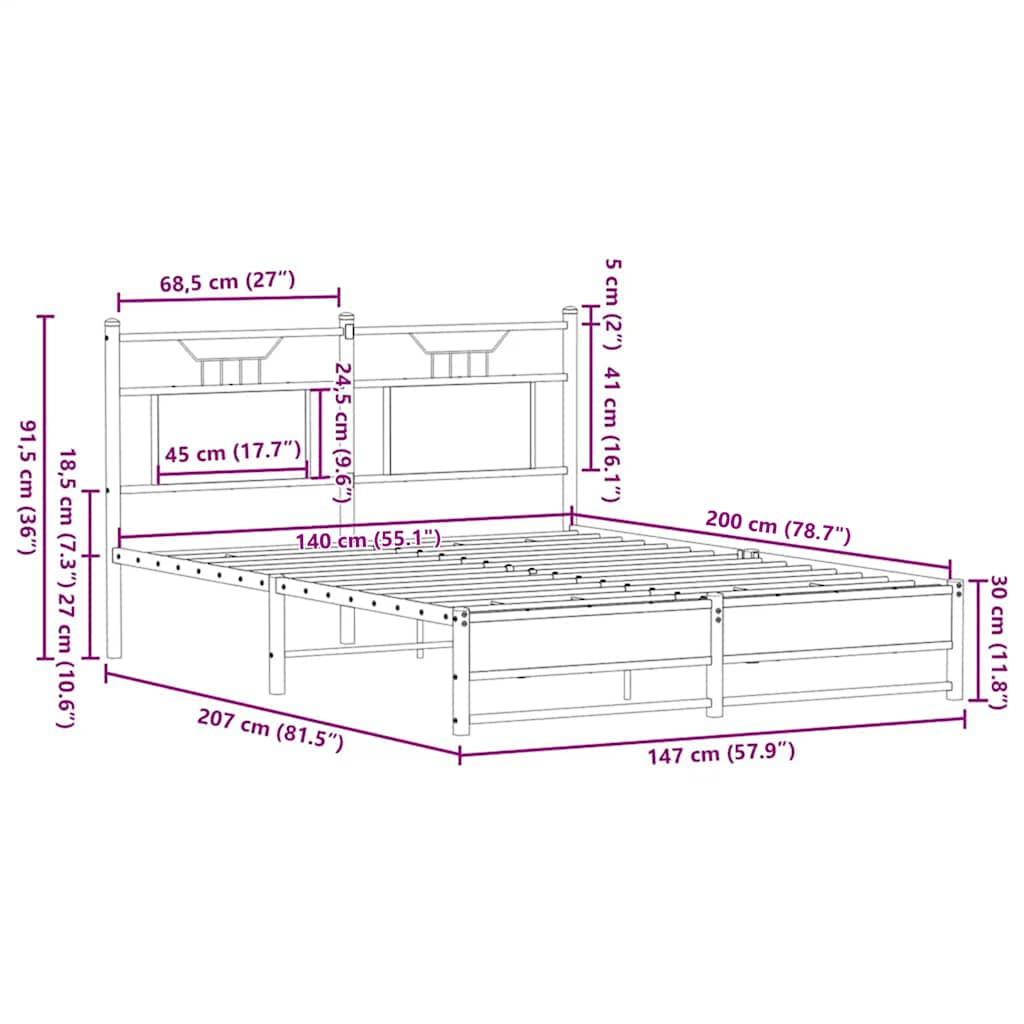 Giroletto senza Materasso Rovere Fumo 140x200 cm in Truciolato | homemem39
