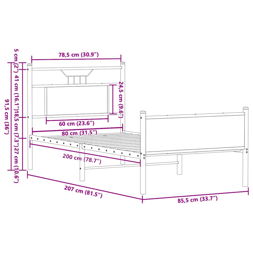 Giroletto senza Materasso Rovere Fumo 80x200 cm in Truciolato | homemem39