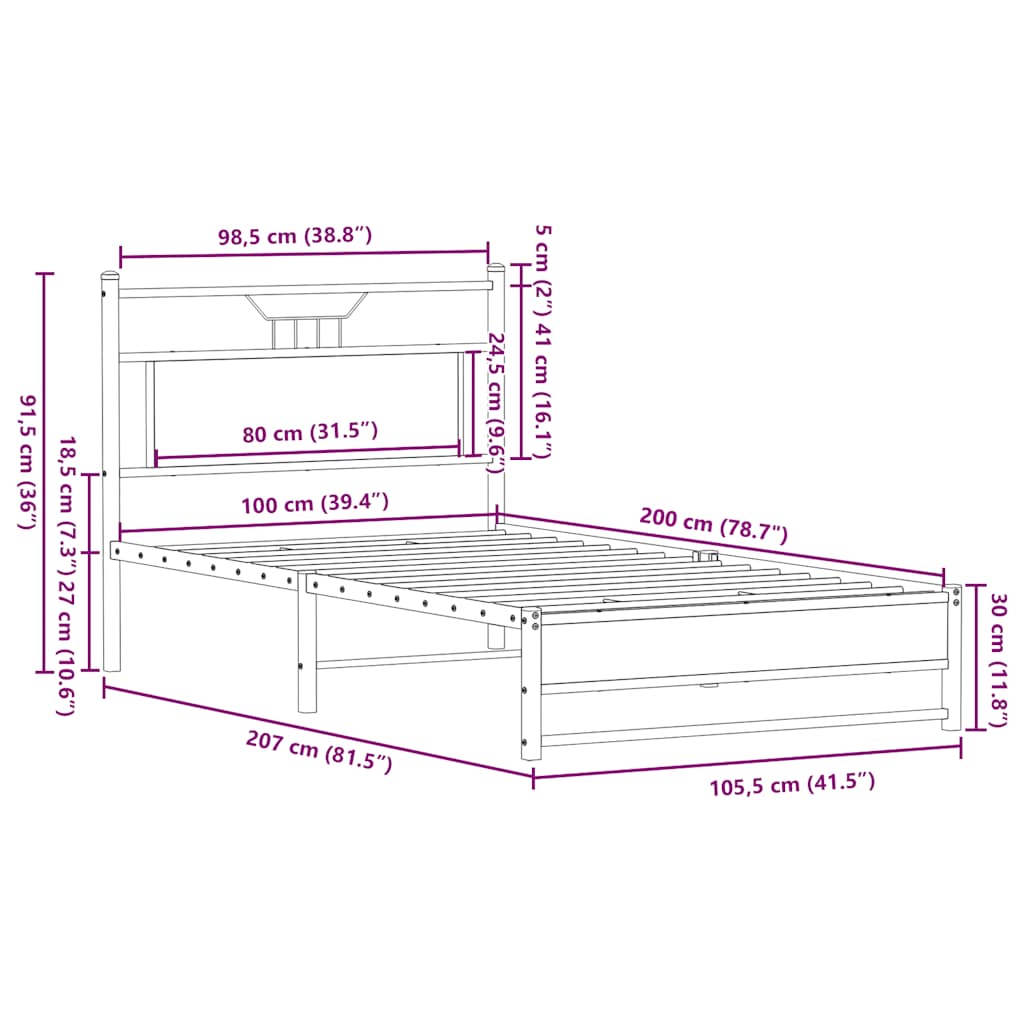 Giroletto senza Materasso Rovere Sonoma 100x200cm in Truciolato | homemem39