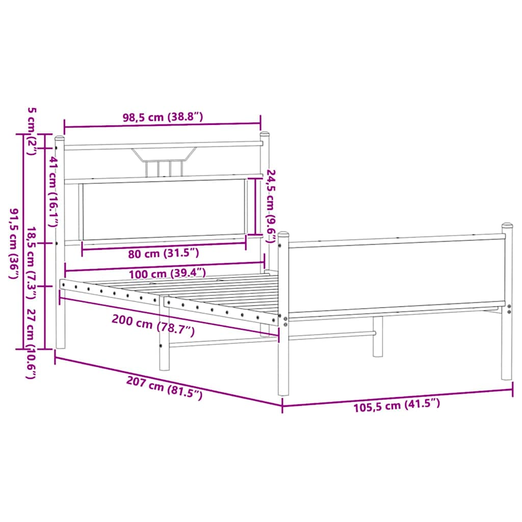 Giroletto senza Materasso Rovere Sonoma 100x200cm in Truciolato | homemem39