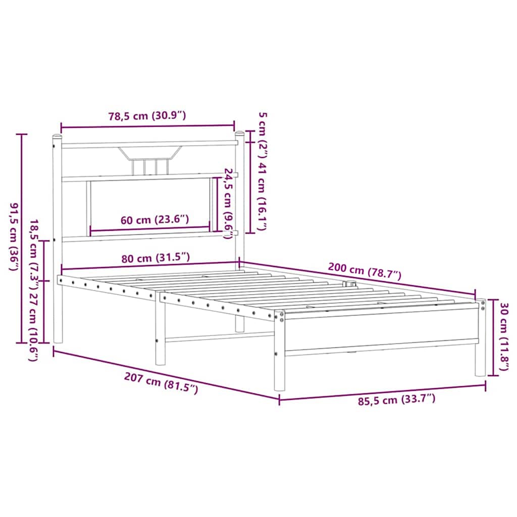 Giroletto senza Materasso Rovere Marrone 80x200cm in Truciolato | homemem39