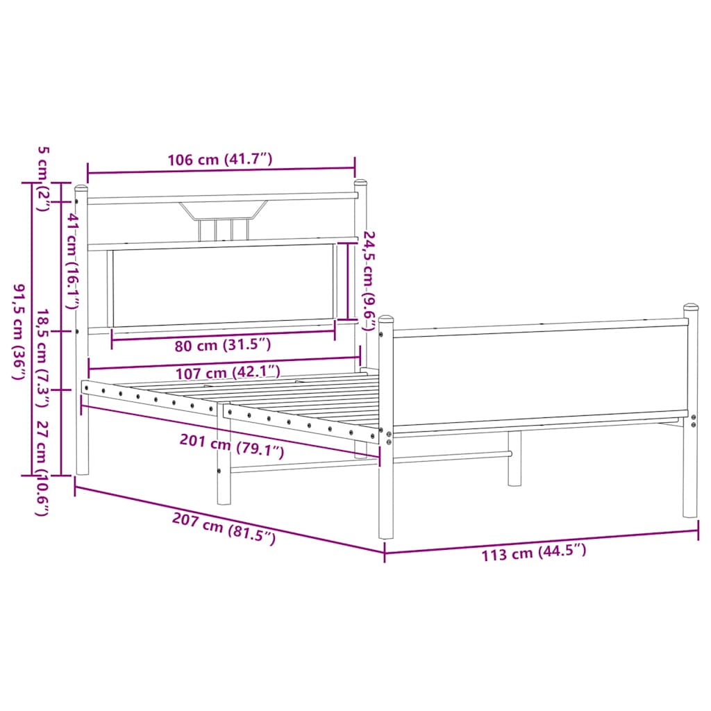 Giroletto senza Materasso Rovere Marrone 107x203 cm Truciolato | homemem39