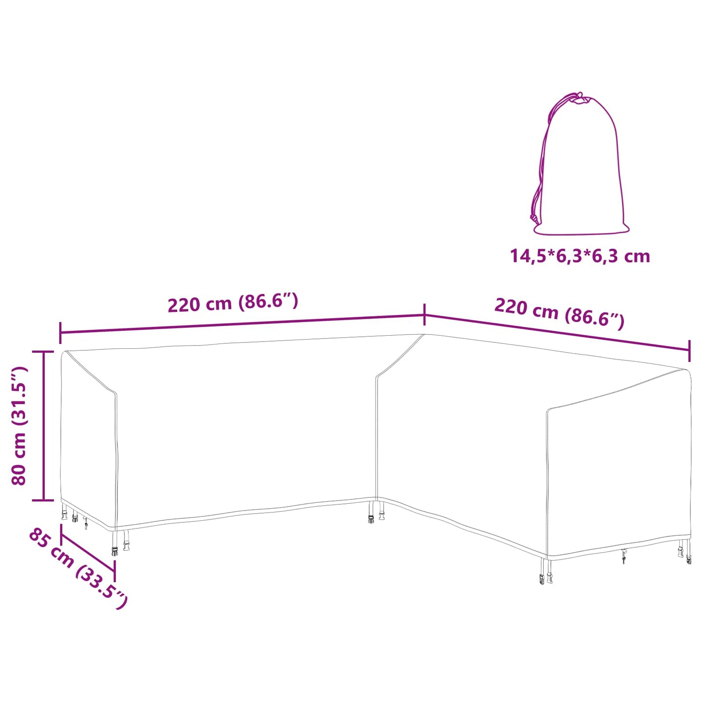 Copertura per mobili Nero 220 x 220 x 80 cm Tessuto Oxford 600D