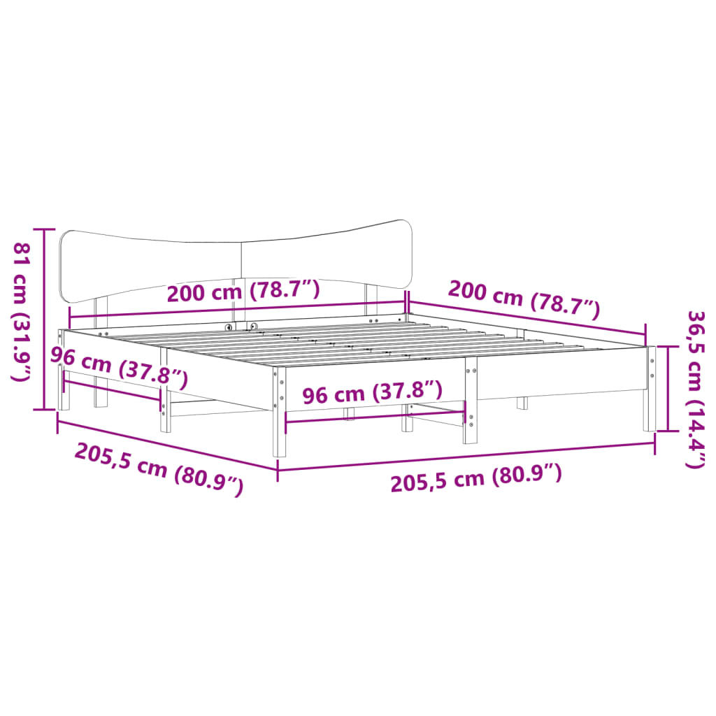 Giroletto senza Materasso Bianco 200x200 cm Legno Massello Pino | homemem39