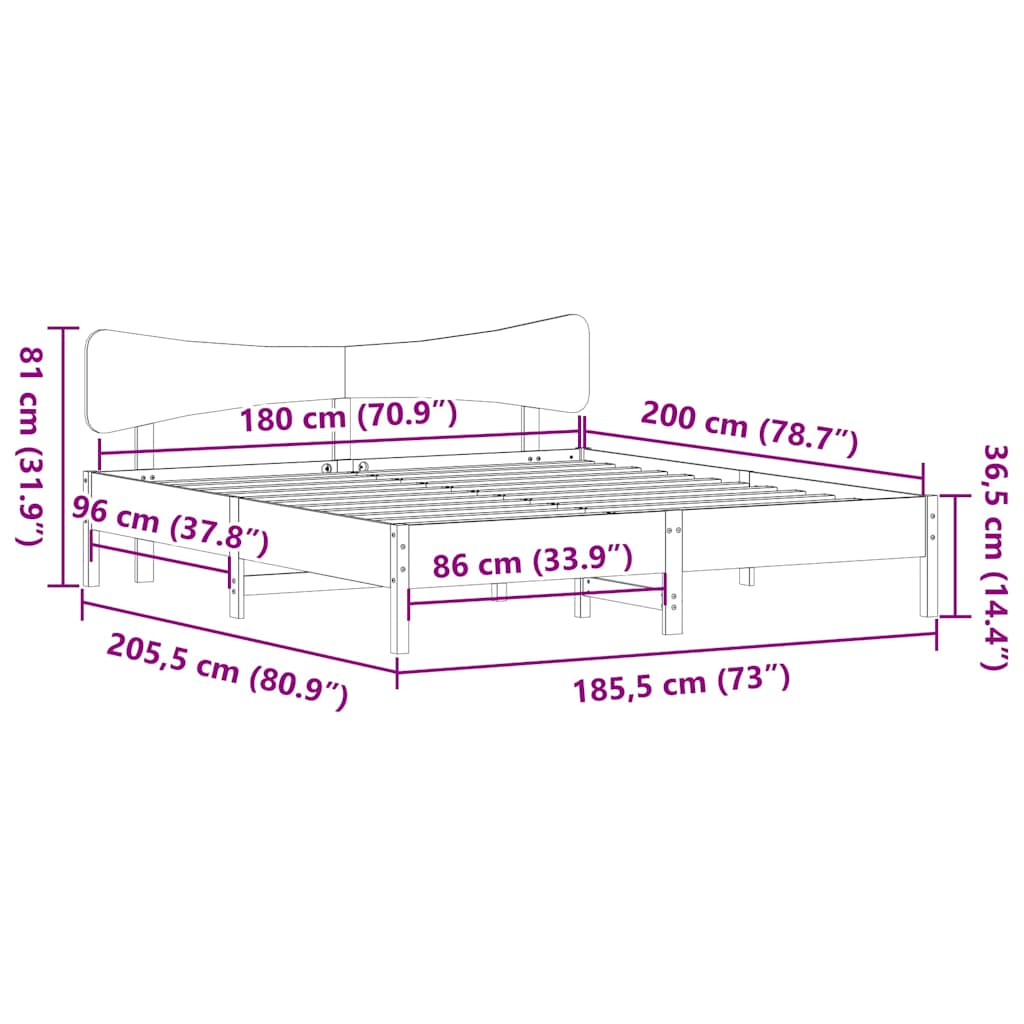 Giroletto senza Materasso Bianco 180x200 cm Legno Massello Pino | homemem39