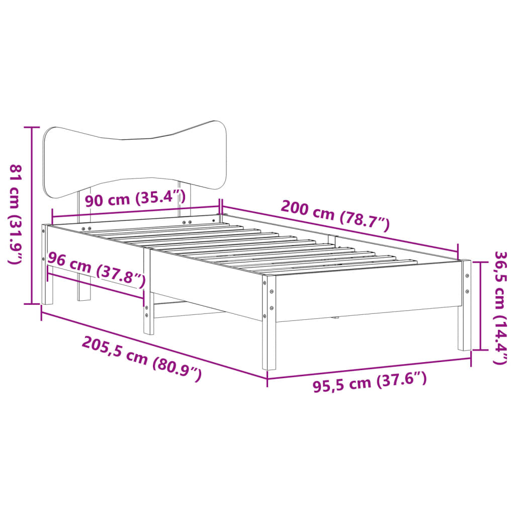 Giroletto senza Materasso Marrone Cera 90x200 cm Massello Pino | homemem39